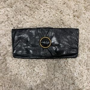 Hobo International Vintage Glazed Leather Wristlet Clutch Purse Black